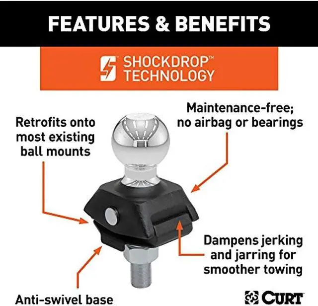 Alt view image 3 of 7 - CURT 40246 RockerBall Cushion Hitch Trailer Ball 3,500 lbs, 2-Inch Diameter, 3/4-Inch Shank