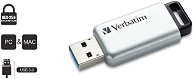 Alt view image 20 of 20 - Verbatim 64GB Store'n' Go Secure Pro USB 3.0 Flash Drive with AES 256 Hardware Encryption - Silver