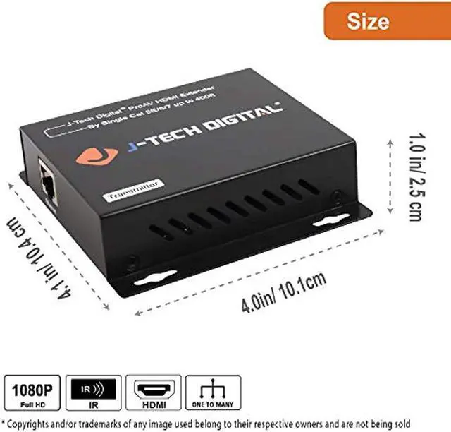 Alt view image 9 of 14 - J-Tech Digital ProAV HDMI Extender Over Single Cat5e/6 Cable TCP/IP 1080p IR Remote - Up to 400' [JTD-EX-120M]