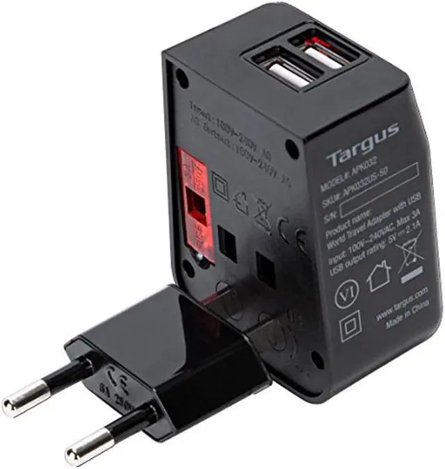 Alt view image 3 of 12 - Targus World Travel Power Adapter with Dual USB Charging Ports - APK032US