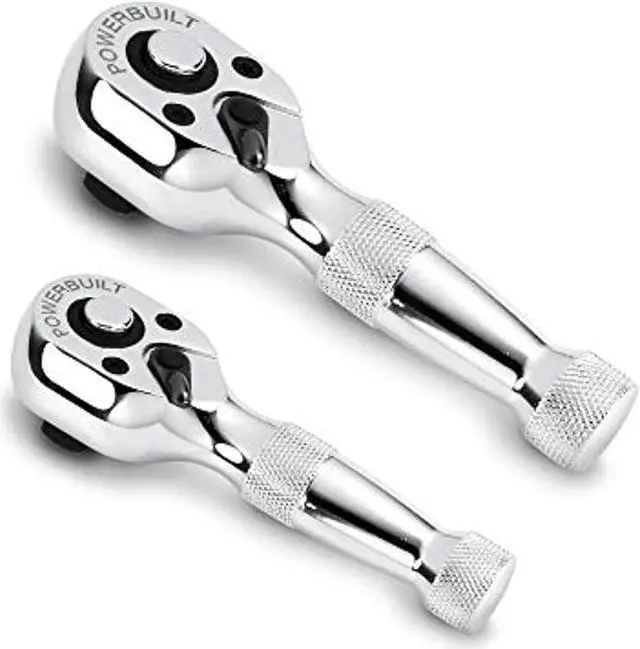 Alt view image 6 of 16 - Powerbuilt 2 Piece Stubby Ratchet Handle Set, 72 Tooth, 1/4-Inch, 3/8-Inch Drive