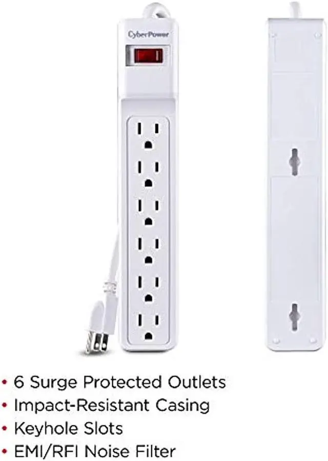 Alt view image 5 of 10 - CyberPower Essential CSB606W 6-Outlet Surge Suppressor Protector