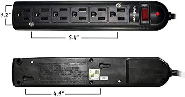 Alt view image 15 of 19 - WELTRON 10ft Power Cord 6-Outlet Surge Protector Power Strip Black WSP600PLF10BK
