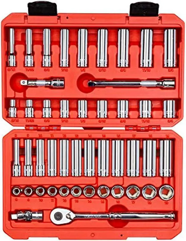 Main image of TEKTON 3/8-Inch Drive 6-Point Socket & Ratchet Set, Inch/Metric, 5/16-Inch - 3/4-Inch, 8 mm - 19 mm, 47-Piece (Case) | SKT15301