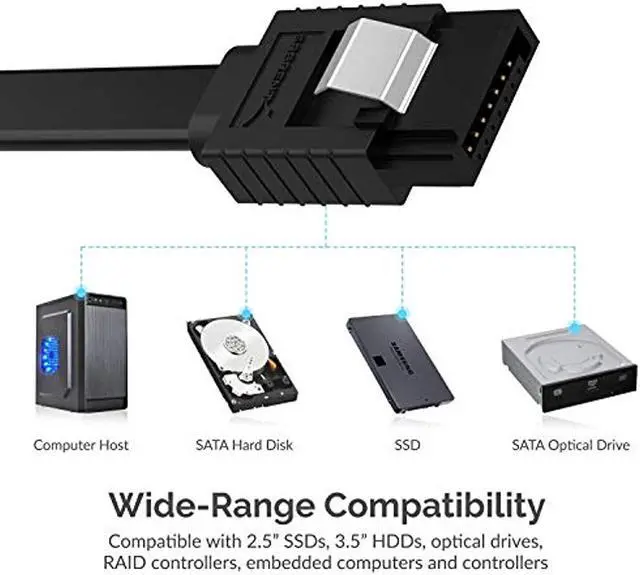 Alt view image 4 of 10 - SABRENT SATA III (6 Gbit/s) Straight Data Cable with Locking Latch for HDD/SSD/CD and DVD Drives (3 Pack - 20-Inch) in Black (CB-SFK3)
