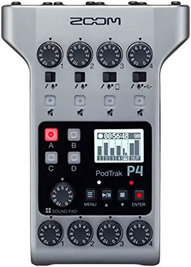Alt view image 8 of 14 - Zoom PodTrak P4 Portable Multitrack Podcast Recorder Bundle with 4x Zoom ZDM-1 Podcast Pack