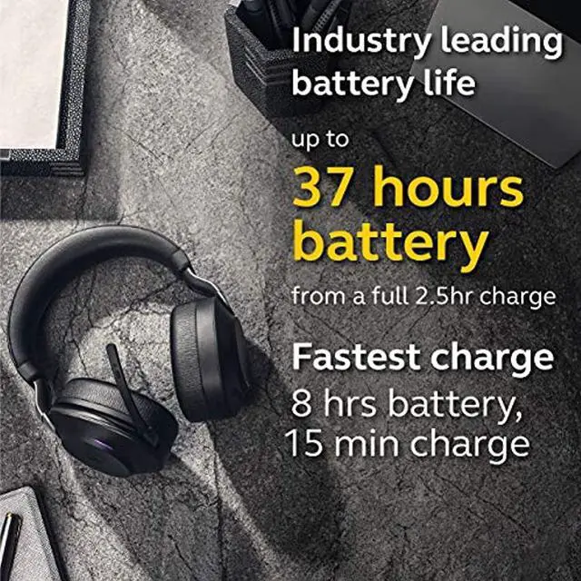 Alt view image 11 of 20 - Jabra Evolve2 85 UC Wireless Headphones with Link380a, Stereo, Black - Wireless Bluetooth Headset for Calls and Music, 37 Hours of Battery Life, Advanced Noise Cancelling Headphones