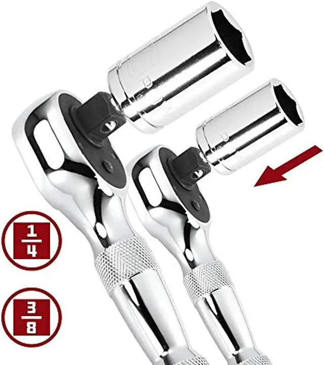Alt view image 7 of 16 - Powerbuilt 2 Piece Stubby Ratchet Handle Set, 72 Tooth, 1/4-Inch, 3/8-Inch Drive