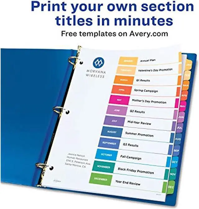 Alt view image 10 of 19 - Avery Ready Index 12 Tab Dividers, Customizable TOC, 6 Sets (11830)