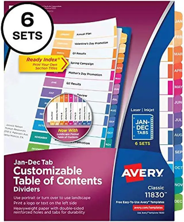 Alt view image 9 of 19 - Avery Ready Index 12 Tab Dividers, Customizable TOC, 6 Sets (11830)