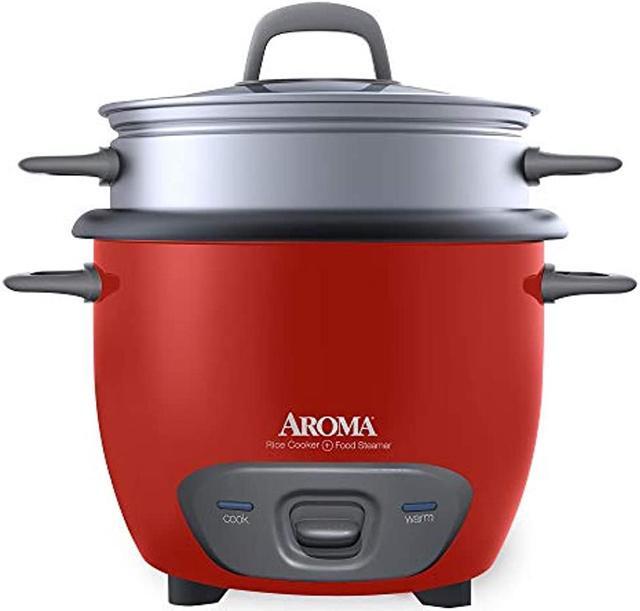Alt view image 8 of 12 - AROMA ARC-743-1NGR 3 Cups (Uncooked)/6 Cups (Cooked) Pot-Style Rice Cooker and Food Steamer, Red