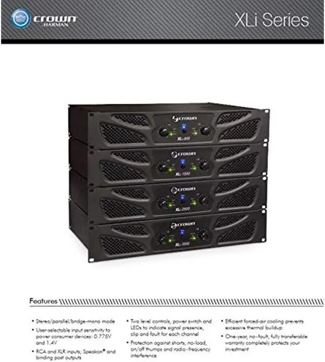 Alt view image 13 of 20 - Crown 2500 Amplifier 1000 W RMS 2 Channel Dark Gray NXLI25000US