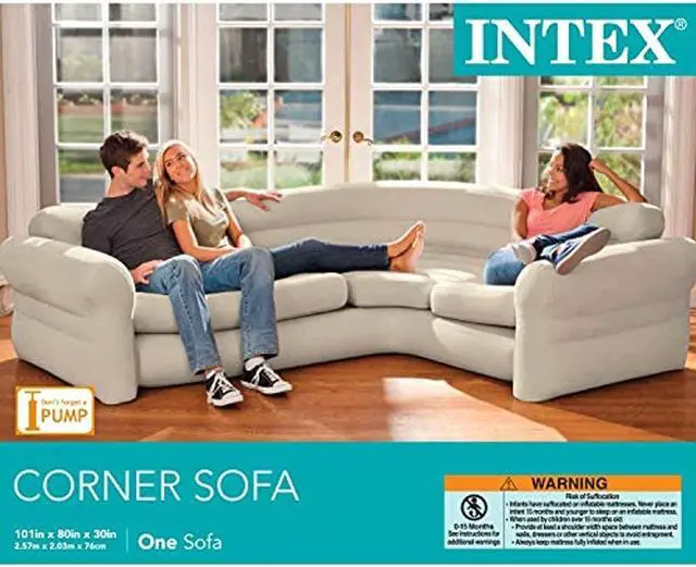 Alt view image 5 of 12 - Intex 68575EP Inflatable Corner Living Room Air Mattress Sectional Sofa, Beige