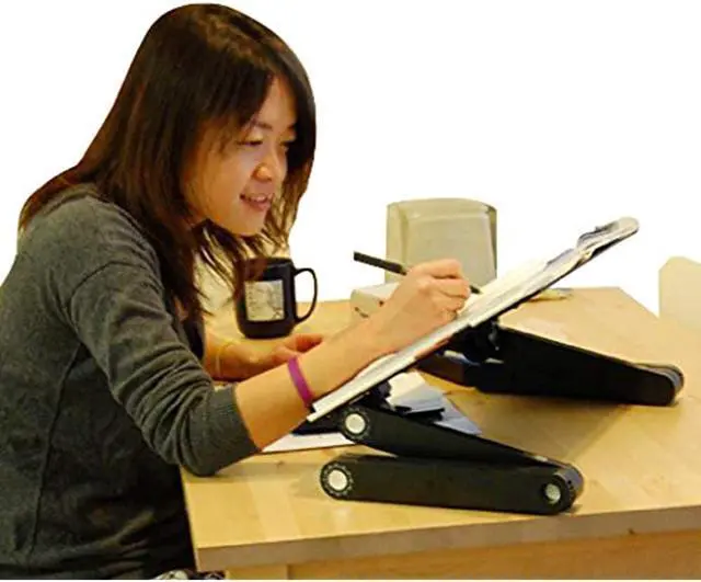 Alt view image 8 of 12 - Adjustable Book Holder and Laptop Stand - Portable Aluminum Book Stand for Textbooks, Cookbooks, Recipe Books, and Tablets