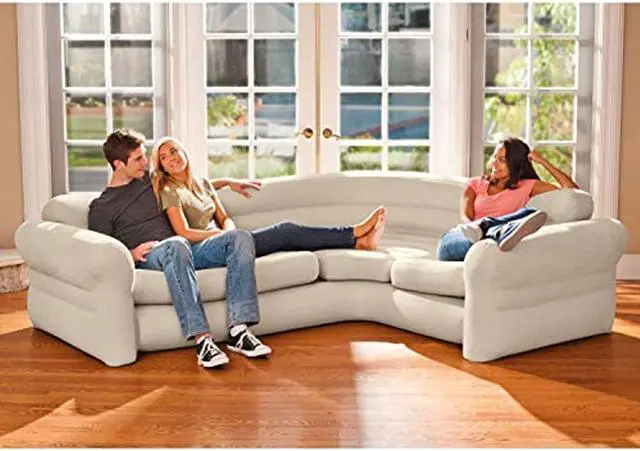 Alt view image 4 of 12 - Intex 68575EP Inflatable Corner Living Room Air Mattress Sectional Sofa, Beige