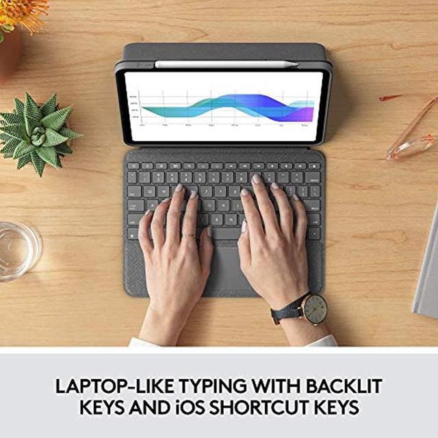 Alt view image 5 of 20 - Logitech Folio Touch iPad Keyboard Case with Trackpad and Smart Connector for iPad Pro 11-inch (1st, 2nd, 3rd Generation) - Grey