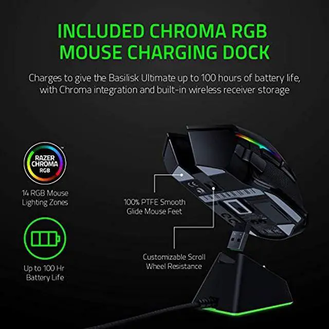 Alt view image 10 of 14 - Razer Basilisk Ultimate With Charging Dock Wireless Optical Gaming Mouse