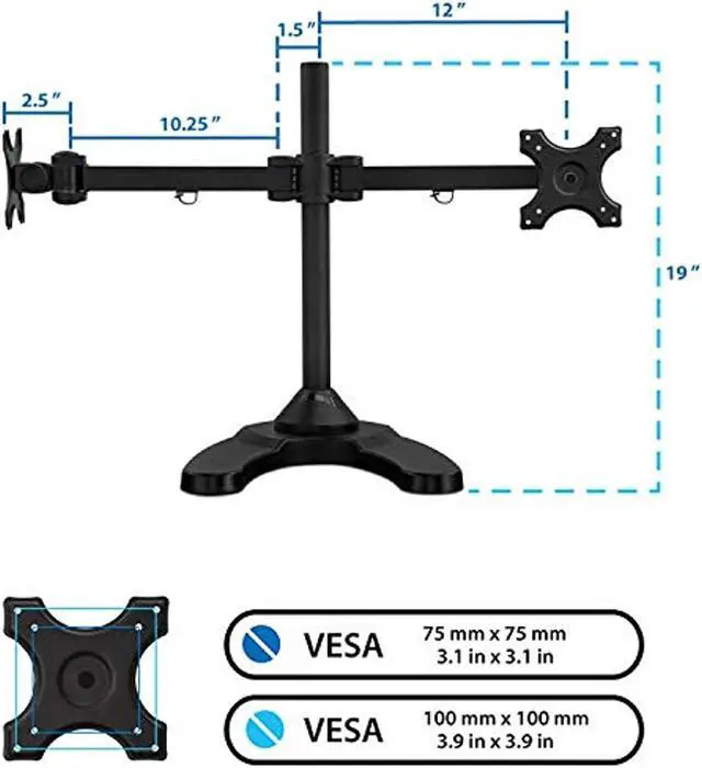 Alt view image 11 of 14 - Mount-It! Dual Monitor Stand | 24" Max Screen Size | Free Standing