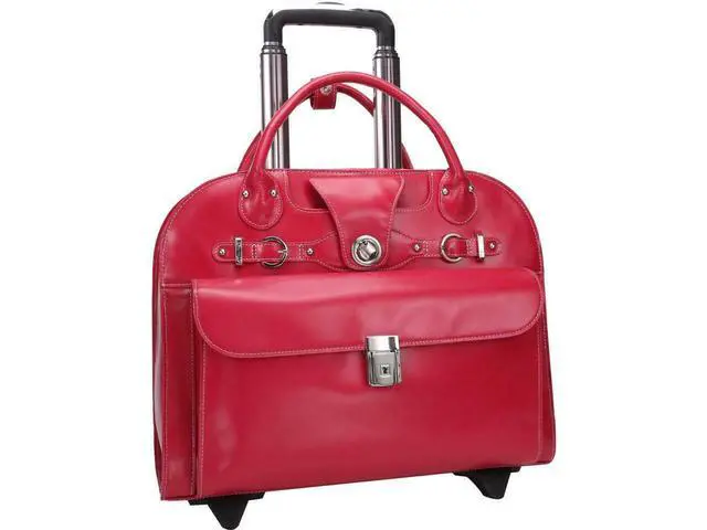 Alt view image 16 of 20 - McKlein USA 96313 15 in. Leather Wheeled Ladies Laptop Briefcase - Fuchsia
