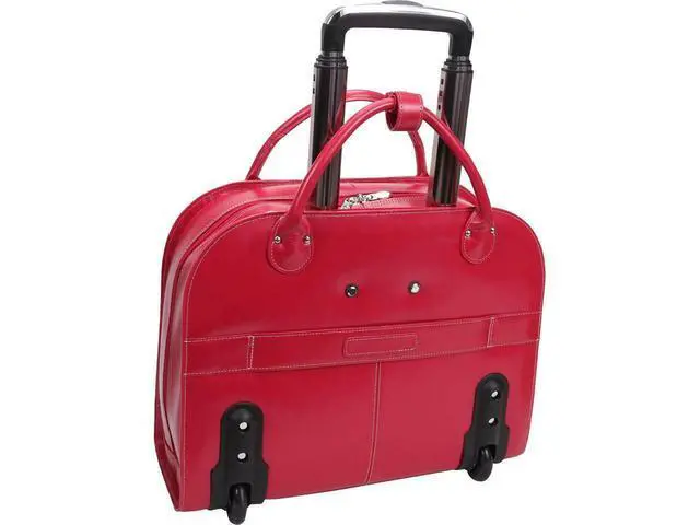 Alt view image 18 of 20 - McKlein USA 96313 15 in. Leather Wheeled Ladies Laptop Briefcase - Fuchsia