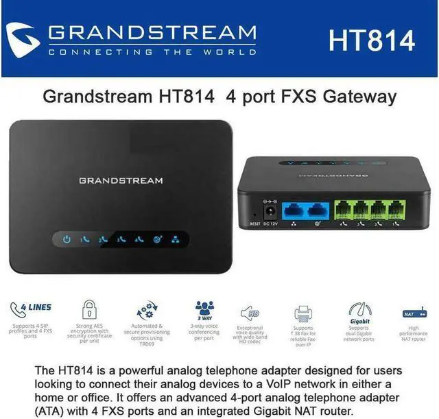 Alt view image 6 of 13 - Grandstream HT814 4 port FXS Gateway with Gigabit NAT Router