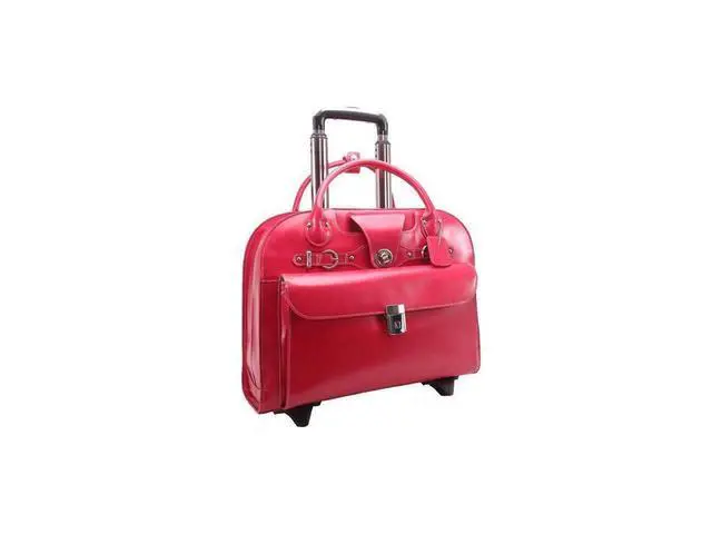 Alt view image 20 of 20 - McKlein USA 96313 15 in. Leather Wheeled Ladies Laptop Briefcase - Fuchsia