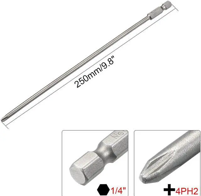 Alt view image 2 of 4 - 1/4-Inch Hex Shank 250mm Length Phillips 4PH2 Magnetic Screw Driver S2 Screwdriver Bits