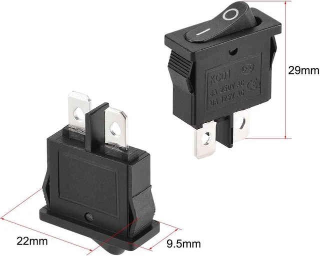 Alt view image 2 of 4 - Mini Boat Rocker Switch Black Toggle Switch for Boat Car Marine ON/OFF AC 250V/6A 125V/10A 2pcs