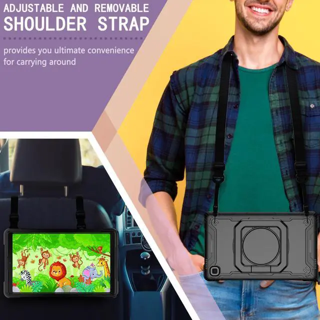 Alt view image 5 of 7 - Epicgadget Case for Samsung Galaxy Tab A7 Lite 8.7 inch (2021) Hybrid Shockproof 360 Rotating Ring Stand Cover Case with Shoulder Straps for Samsung Tab A7 Lite 8.7" (SM-T220/T225/T227)- (Black/Black)