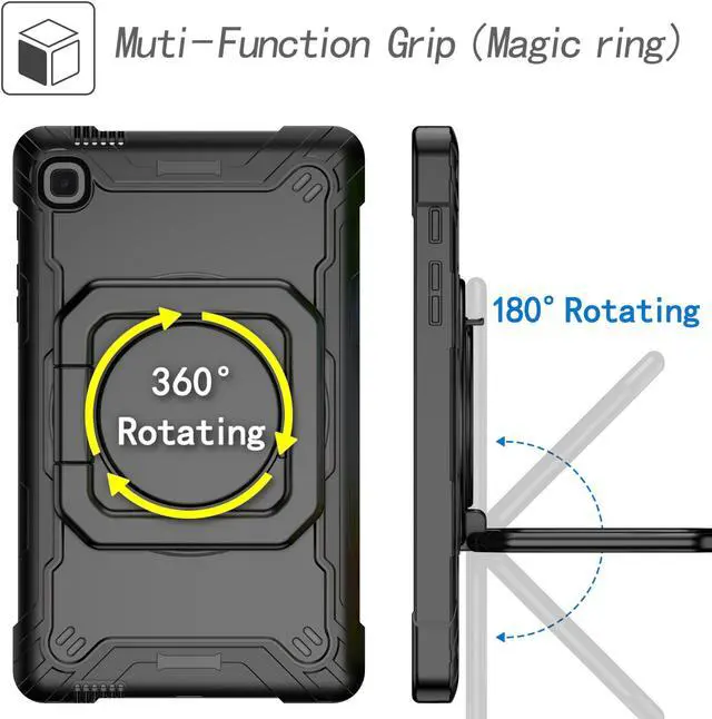 Alt view image 4 of 7 - Epicgadget Case for Samsung Galaxy Tab A7 Lite 8.7 inch (2021) Hybrid Shockproof 360 Rotating Ring Stand Cover Case with Shoulder Straps for Samsung Tab A7 Lite 8.7" (SM-T220/T225/T227)- (Black/Black)