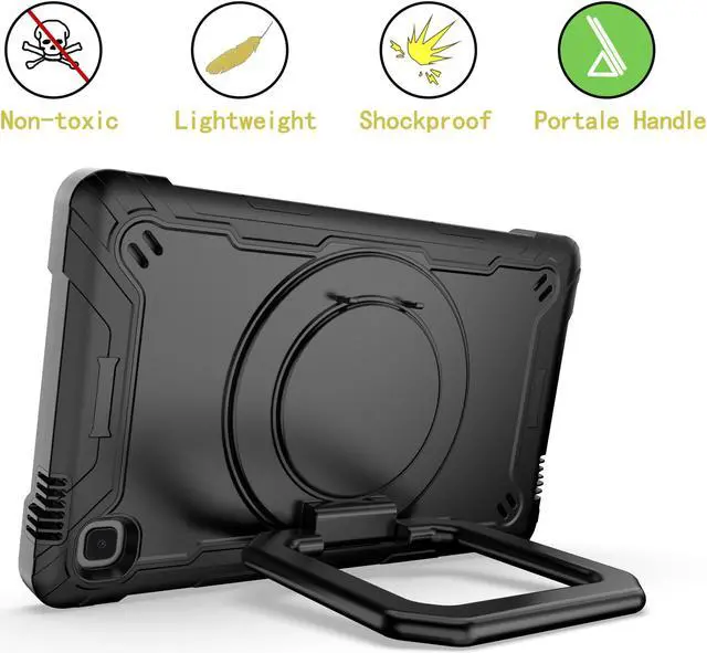 Alt view image 6 of 7 - Epicgadget Case for Samsung Galaxy Tab A7 Lite 8.7 inch (2021) Hybrid Shockproof 360 Rotating Ring Stand Cover Case with Shoulder Straps for Samsung Tab A7 Lite 8.7" (SM-T220/T225/T227)- (Black/Black)