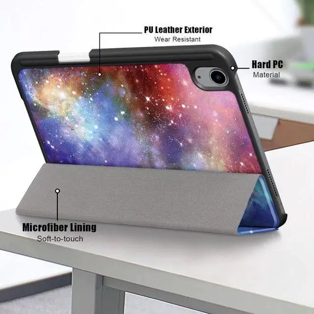 Alt view image 6 of 7 - anicestore Case for iPad Mini (A17 Pro, 2024, 7th Generation) / iPad Mini 6 (2021, 6th Generation) 8.3 inch with Pencil Holder - Slim Stand Hard Back Shell Smart Cover with Auto Wake/Sleep (Galaxy)