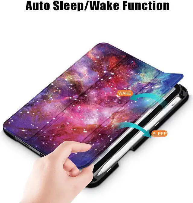 Alt view image 3 of 7 - anicestore Case for iPad Mini (A17 Pro, 2024, 7th Generation) / iPad Mini 6 (2021, 6th Generation) 8.3 inch with Pencil Holder - Slim Stand Hard Back Shell Smart Cover with Auto Wake/Sleep (Galaxy)