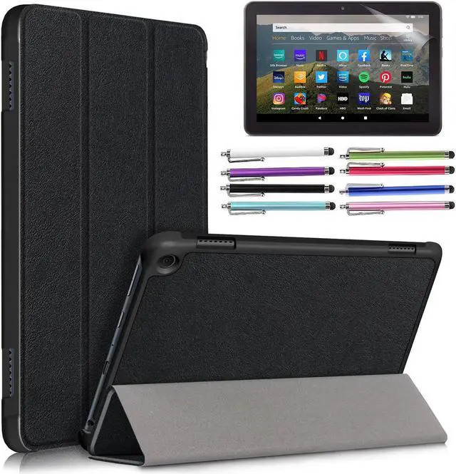 Main image of EpicGadget Amazon Fire HD 8 & HD 8 Plus Case (12th Generation/10th Generation, 2022/2020 Release) Slim PU Leather Trifold Stand Cover Auto Wake/Sleep Case with Screen Protector and Stylus (Black)
