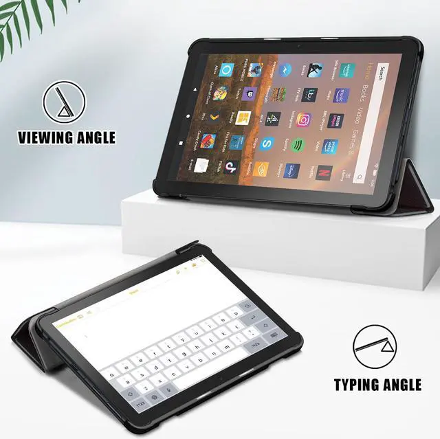 Alt view image 3 of 7 - EpicGadget Amazon Fire HD 8 & HD 8 Plus Case (12th Generation/10th Generation, 2022/2020 Release) Slim PU Leather Trifold Stand Cover Auto Wake/Sleep Case with Screen Protector and Stylus (Black)