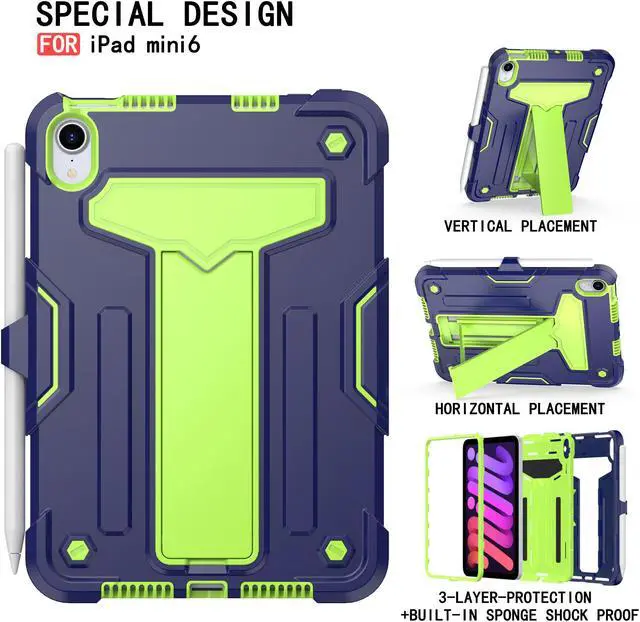 Alt view image 3 of 5 - anicestore Case for iPad Mini 7 (A17 Pro) 7th Gen 2024 & iPad Mini 6th Gen 2021 - Dual Layer Protective Hybrid Cover With Kickstand Drop-Proof Case for iPad Mini 7th/6th Generation 8.3" (Blue/Green)