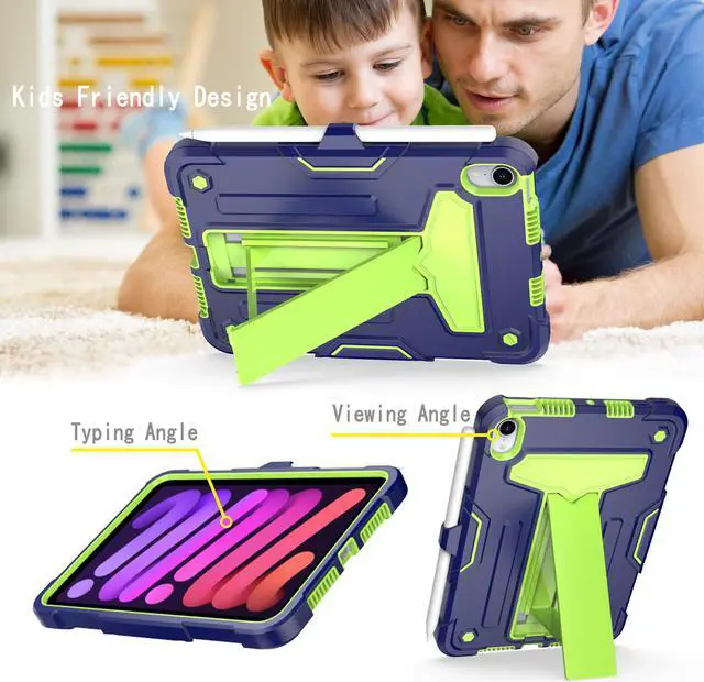 Alt view image 4 of 5 - anicestore Case for iPad Mini 7 (A17 Pro) 7th Gen 2024 & iPad Mini 6th Gen 2021 - Dual Layer Protective Hybrid Cover With Kickstand Drop-Proof Case for iPad Mini 7th/6th Generation 8.3" (Blue/Green)
