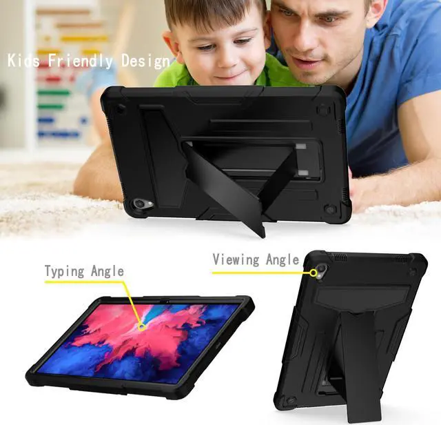 Alt view image 4 of 6 - Epicgadget Case for Lenovo Tab P11 Plus & Lenovo Tab P11 11" Tablet Shockproof Hybrid Cover with Kickstand Heavy Duty Rugged Case for Lenovo Tab P11 Plus 2021 & Tab P11 2020 11 inch (Black/Black)