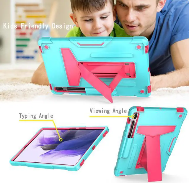 Alt view image 4 of 5 - Epicgadget Galaxy Tab S7 FE Case 12.4” with Kickstand and Pencil Holder Shockproof Rugged Hybrid Cover Case for Samsung Galaxy Tab S7 FE 2021 12.4 inch Tablet (SM-T730/T733/T736/T738) (Teal/Pink)