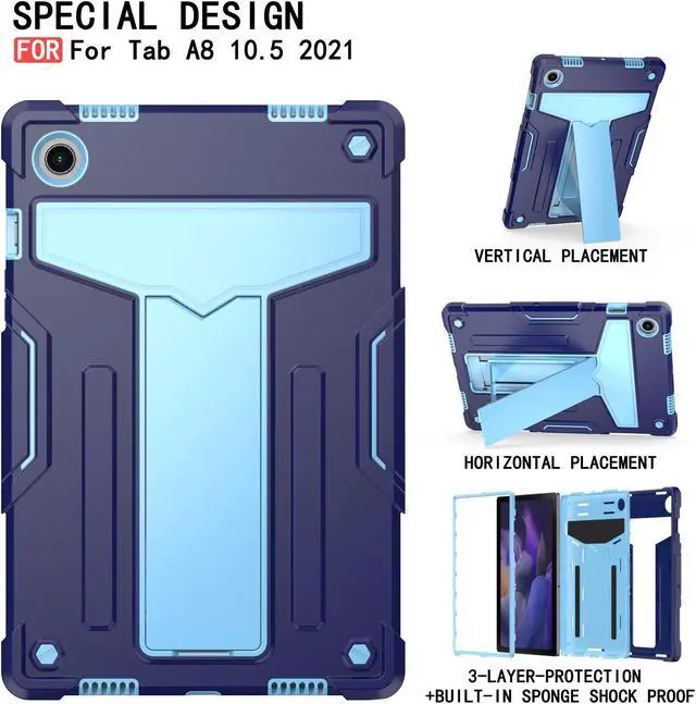 Main image of Galaxy Tab A8 10.5 Inch Case with Kickstand, Dual Layer Hybrid Shockproof Rugged Cover Protective Case for Samsung Galaxy A8 Tablet 10.5 Inch (SM-X200 / SM-X205 / SM-X207) (Navy Blue/Light Blue)