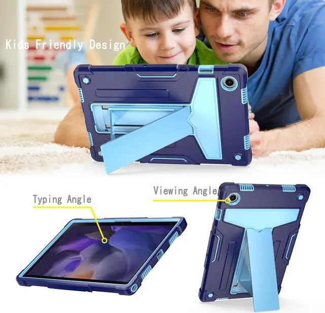 Alt view image 2 of 3 - Galaxy Tab A8 10.5 Inch Case with Kickstand, Dual Layer Hybrid Shockproof Rugged Cover Protective Case for Samsung Galaxy A8 Tablet 10.5 Inch (SM-X200 / SM-X205 / SM-X207) (Navy Blue/Light Blue)