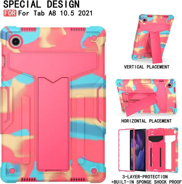 Main image of Galaxy Tab A8 10.5 Inch Case with Kickstand, Dual Layer Hybrid Shockproof Rugged Cover Protective Case for Samsung Galaxy A8 Tablet 10.5 Inch (SM-X200 / SM-X205 / SM-X207) (Rainbow/Pink)