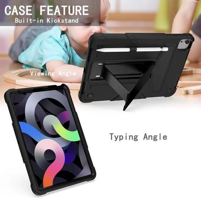 Alt view image 3 of 3 - Epicgadget Case For Apple iPad Air 5/4 (2022/2020 Model, 5/4th Generation 10.9") - Dual Layer Protective Hybrid Cover Case With Kickstand For iPad Mini 5/4th Gen 10.9"  (Black/Black)