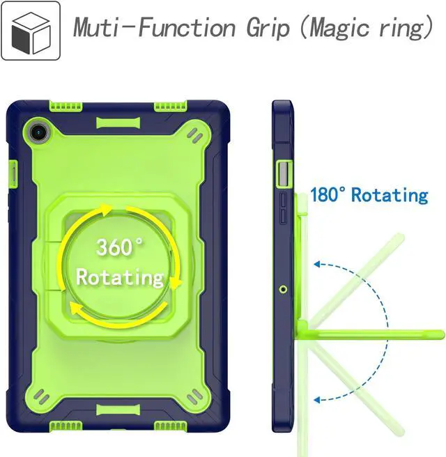 Alt view image 3 of 7 - Samsung Galaxy Tab A8 10.5-inch Case (SM-X200/ SM-X205/ SM-X207) - Hybrid Shockproof 360 Rotating Ring Stand Cover Case with Shoulder Straps for Samsung Tab A8 10.5" Tablet - Black/Black