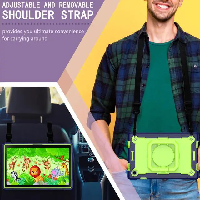 Alt view image 5 of 5 - Samsung Galaxy Tab A8 10.5-inch Case (SM-X200/ SM-X205/ SM-X207) - Hybrid Shockproof 360 Rotating Ring Stand Cover Case with Shoulder Straps for Samsung Tab A8 10.5" Tablet - Rainbow/Pink