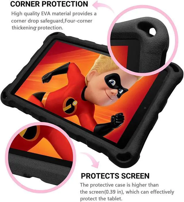 Alt view image 3 of 4 - Amazon Fire 7 12th Gen, Epicgadget EVA Foam / Dual Layer Hybrid Kids Friendly Cover Stand Case for Amazon Fire 7 12th Generation / Fire 7 Kids 7" (2022) - Black