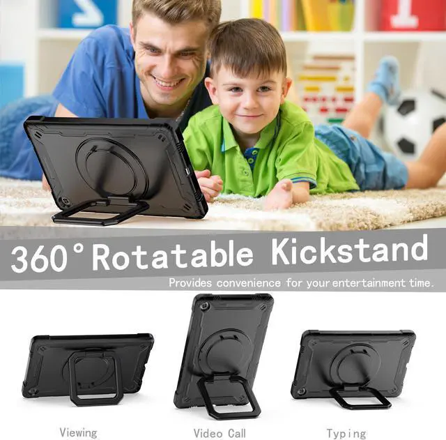 Alt view image 3 of 7 - Epicgadget Case for Lenovo Tab M10 Plus 3rd Gen 10.6" (2022) Hybrid Shockproof 360 Rotating Ring Stand Cover Case with Shoulder Straps for Tab M10 Plus 3rd Gen 10.6" (TB-125F/FU/128) - (Candy/Pink)