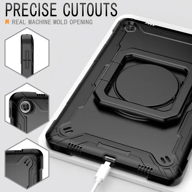 Alt view image 4 of 7 - Epicgadget Case for Lenovo Tab M10 Plus 3rd Gen 10.6" (2022) Hybrid Shockproof 360 Rotating Ring Stand Cover Case with Shoulder Straps for Tab M10 Plus 3rd Gen 10.6" (TB-125F/FU/128) - (Blue/Green)