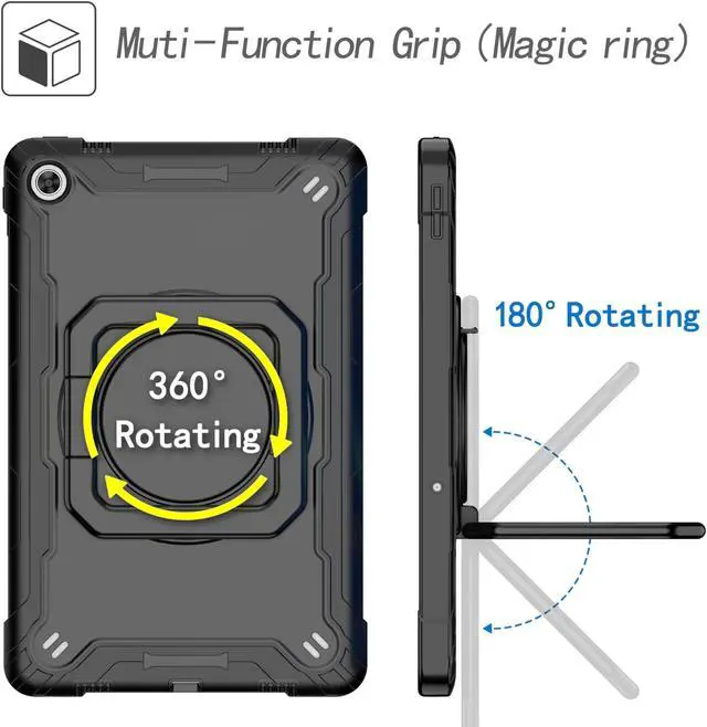 Alt view image 5 of 7 - Epicgadget Case for Lenovo Tab M10 Plus 3rd Gen 10.6" (2022) Hybrid Shockproof 360 Rotating Ring Stand Cover Case with Shoulder Straps for Tab M10 Plus 3rd Gen 10.6" (TB-125F/FU/128) - (Blue/Green)