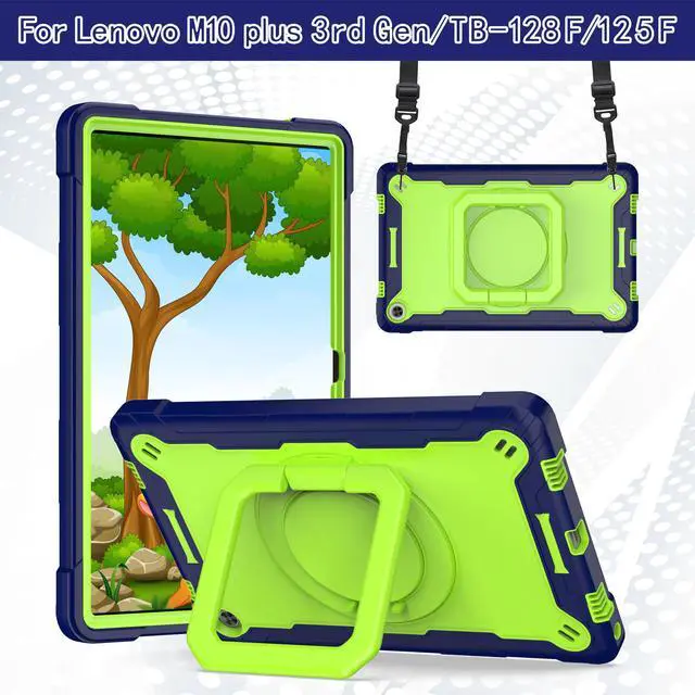 Main image of Epicgadget Case for Lenovo Tab M10 Plus 3rd Gen 10.6" (2022) Hybrid Shockproof 360 Rotating Ring Stand Cover Case with Shoulder Straps for Tab M10 Plus 3rd Gen 10.6" (TB-125F/FU/128) - (Blue/Green)